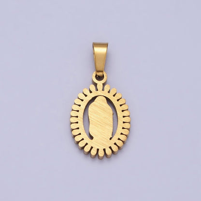 Stainless Steel Lady Guadalupe Virgin Mary Open Oval Pendant in Gold &amp; Silver J-626 J-639