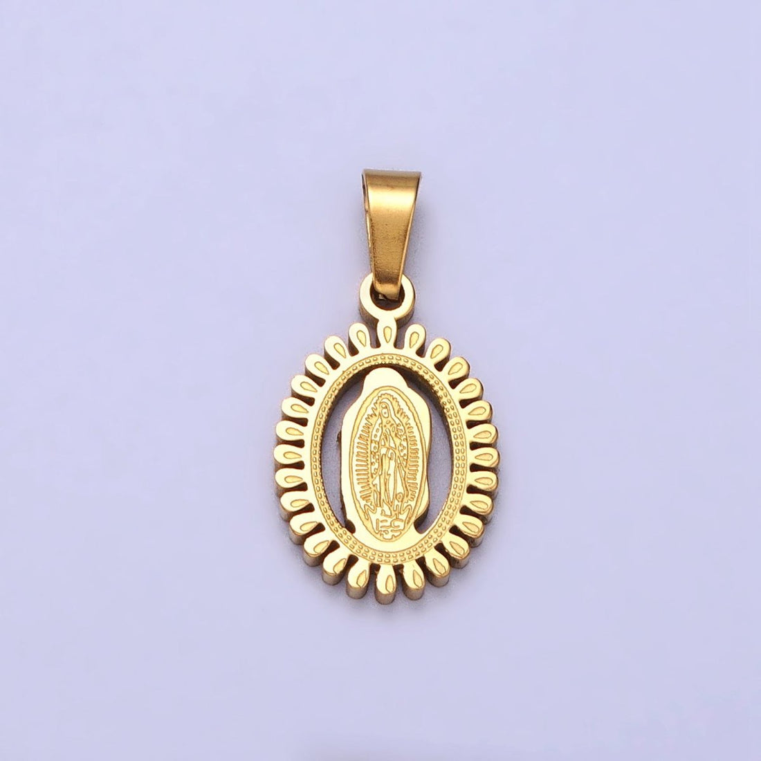 Stainless Steel Lady Guadalupe Virgin Mary Open Oval Pendant in Gold &amp; Silver J-626 J-639