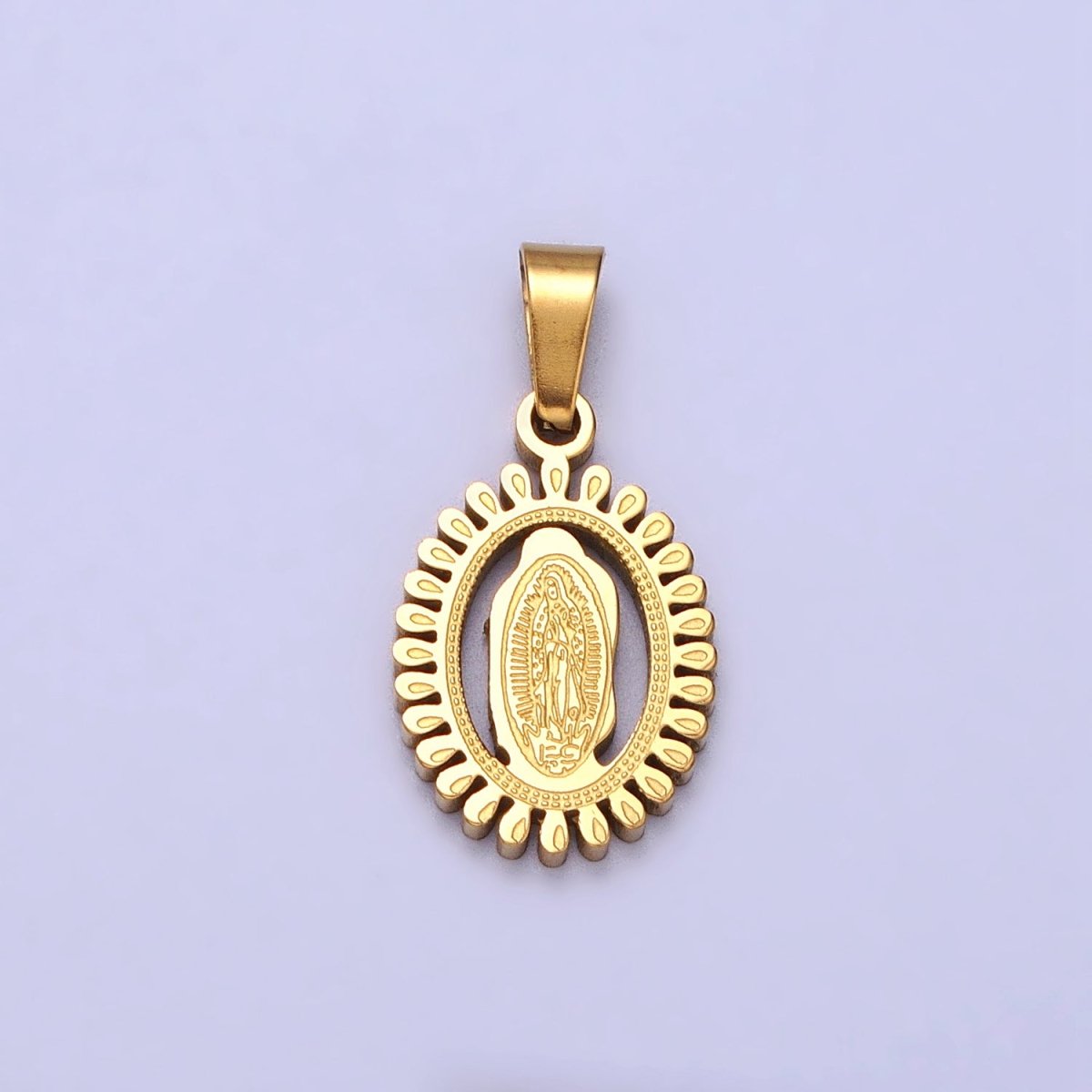 Stainless Steel Lady Guadalupe Virgin Mary Open Oval Pendant in Gold &amp; Silver J-626 J-639