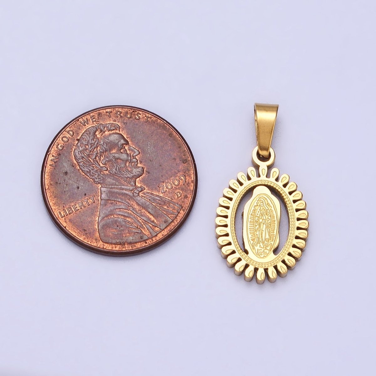 Stainless Steel Lady Guadalupe Virgin Mary Open Oval Pendant in Gold &amp; Silver J-626 J-639