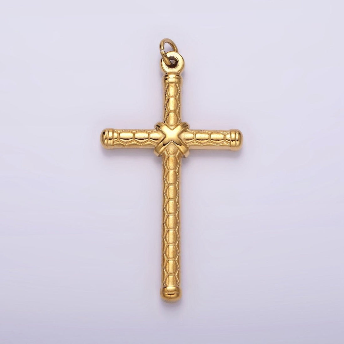 Stainless Steel Latin Cross Tied Hexagon Textured Charm in Gold &amp; Silver | P1282 P1283