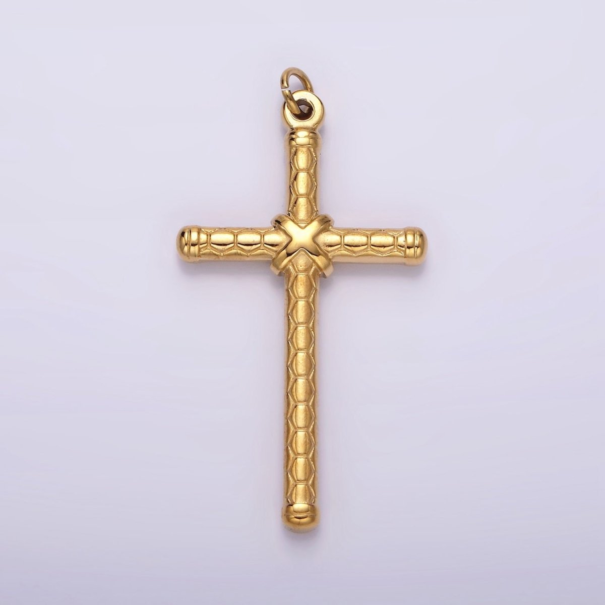 Stainless Steel Latin Cross Tied Hexagon Textured Charm in Gold &amp; Silver | P1282 P1283
