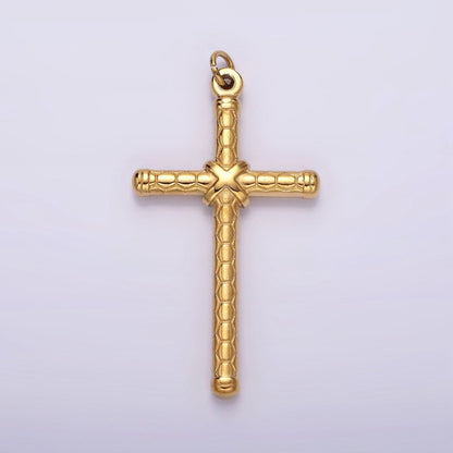Stainless Steel Latin Cross Tied Hexagon Textured Charm in Gold &amp; Silver | P1282 P1283