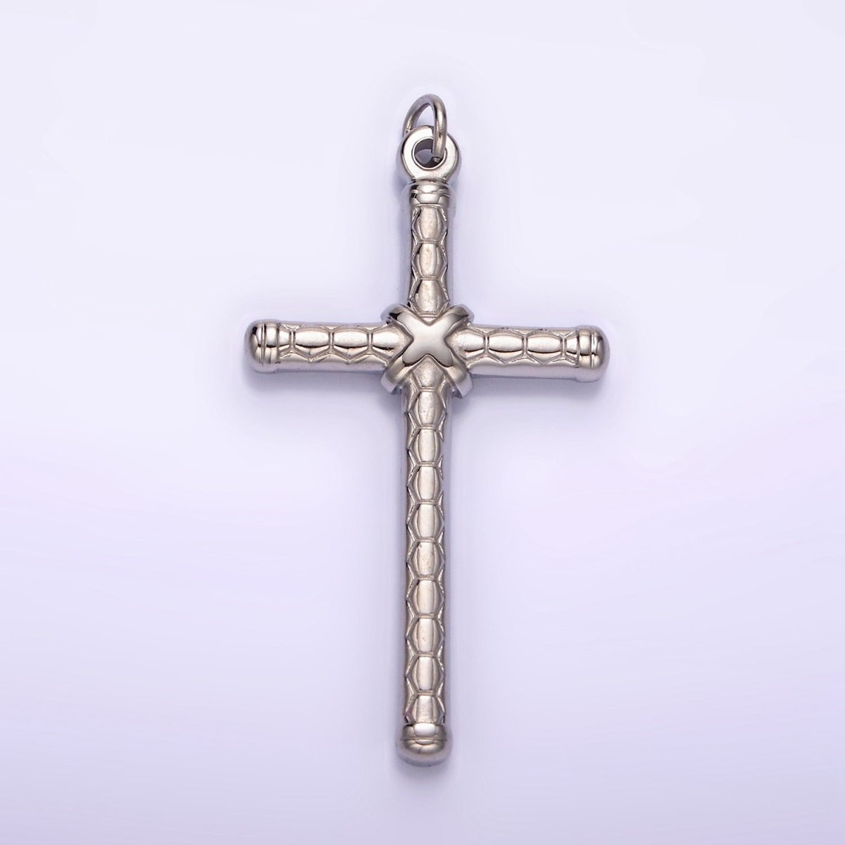 Stainless Steel Latin Cross Tied Hexagon Textured Charm in Gold &amp; Silver | P1282 P1283