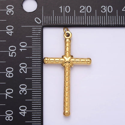 Stainless Steel Latin Cross Tied Hexagon Textured Charm in Gold &amp; Silver | P1282 P1283