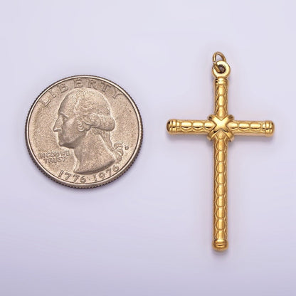 Stainless Steel Latin Cross Tied Hexagon Textured Charm in Gold &amp; Silver | P1282 P1283