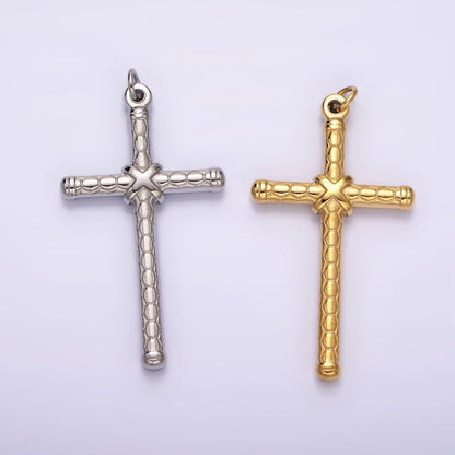 Stainless Steel Latin Cross Tied Hexagon Textured Charm in Gold &amp; Silver | P1282 P1283