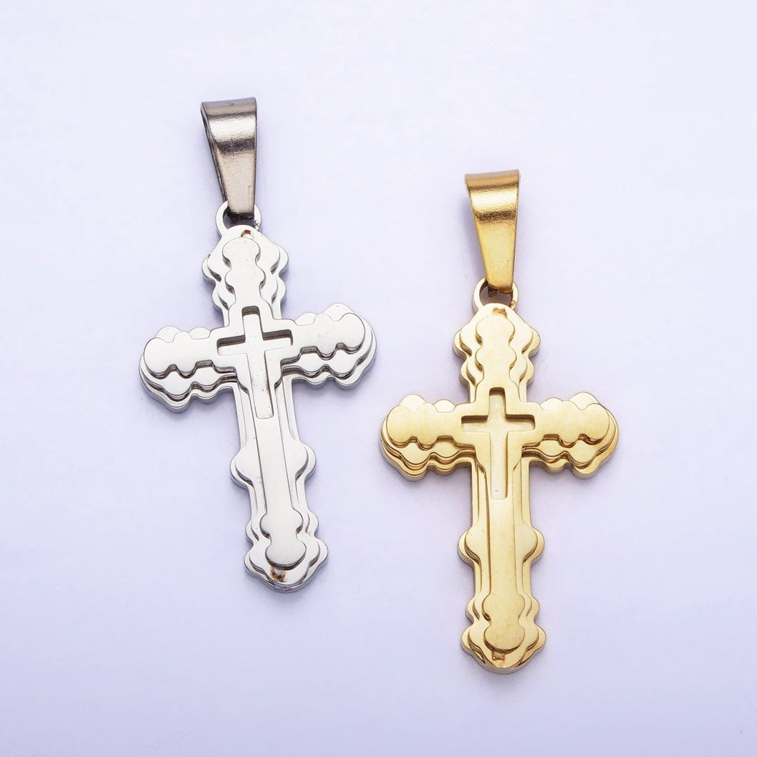 Stainless Steel Layered Religious Bubble Cross Pendant in Gold &amp; Silver | P-1080