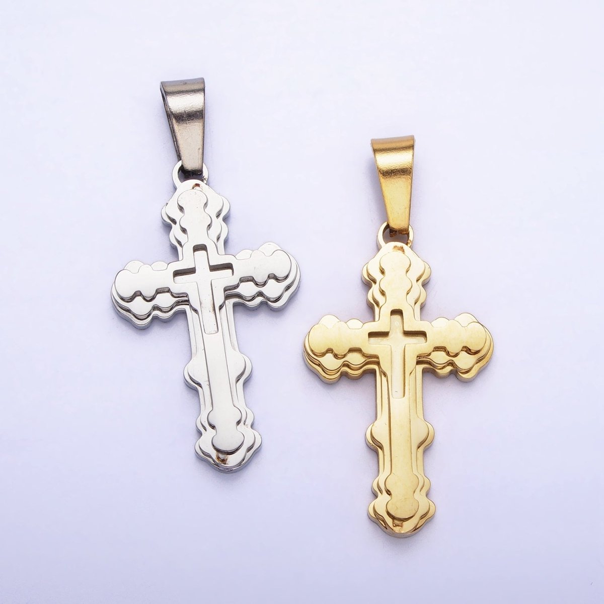 Stainless Steel Layered Religious Bubble Cross Pendant in Gold &amp; Silver | P-1080
