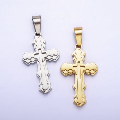 Stainless Steel Layered Religious Bubble Cross Pendant in Gold &amp; Silver | P-1080