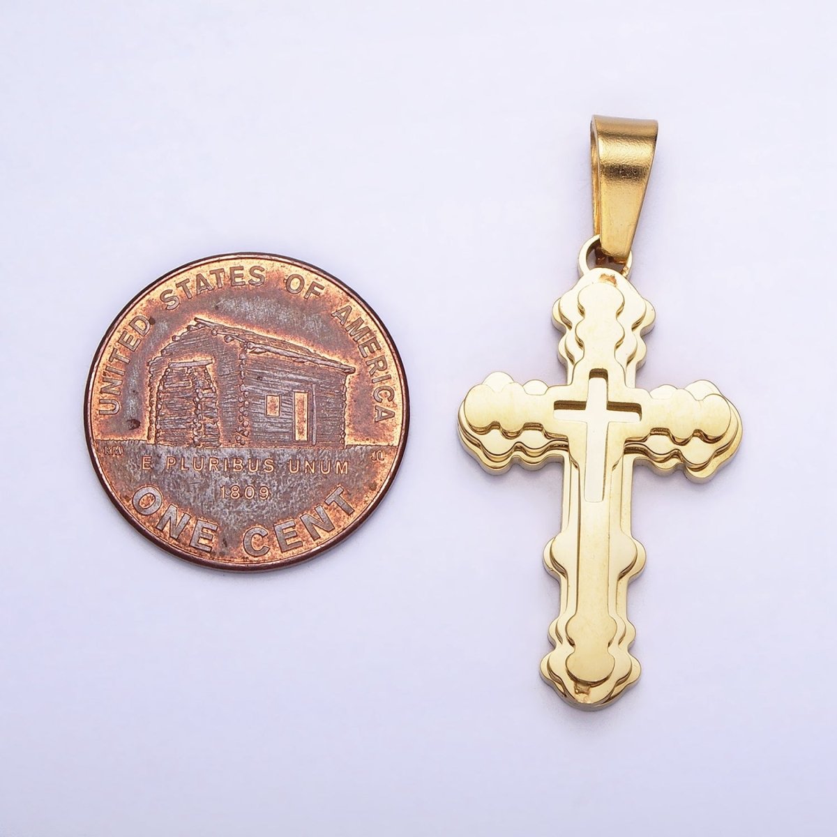 Stainless Steel Layered Religious Bubble Cross Pendant in Gold &amp; Silver | P-1080