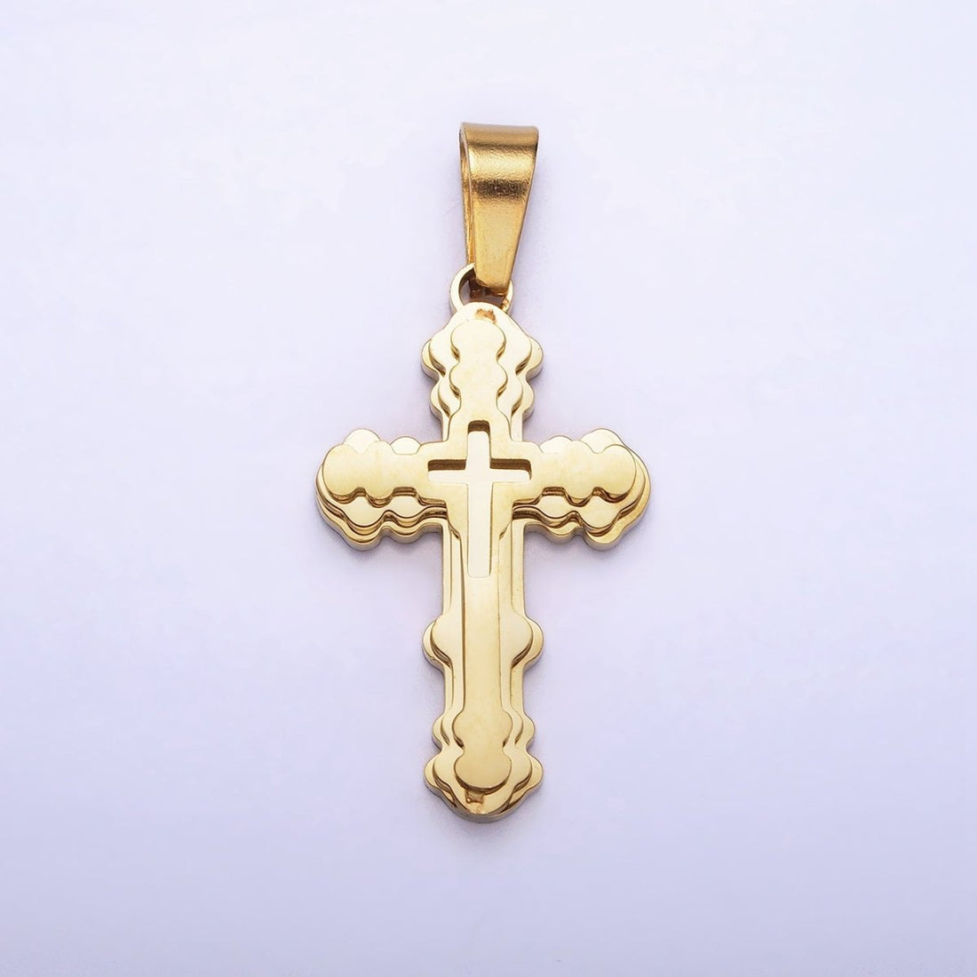 Stainless Steel Layered Religious Bubble Cross Pendant in Gold &amp; Silver | P-1080