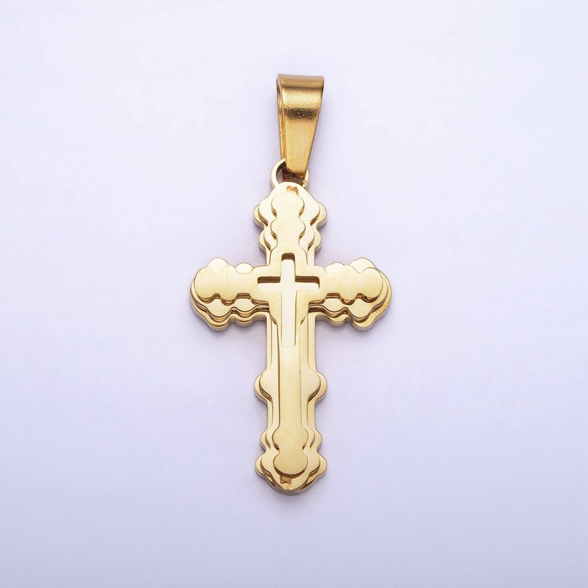 Stainless Steel Layered Religious Bubble Cross Pendant in Gold &amp; Silver | P-1080