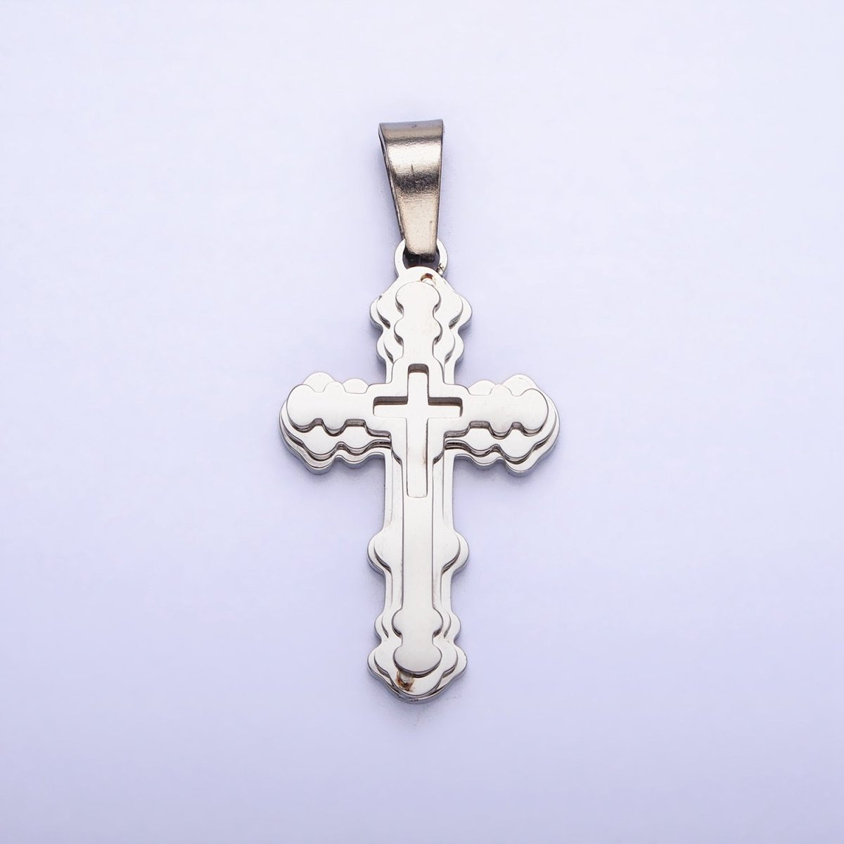 Stainless Steel Layered Religious Bubble Cross Pendant in Gold &amp; Silver | P-1080