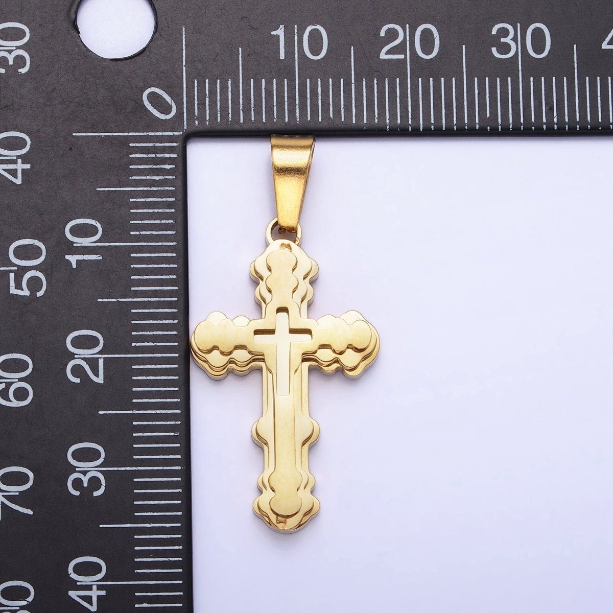 Stainless Steel Layered Religious Bubble Cross Pendant in Gold &amp; Silver | P-1080