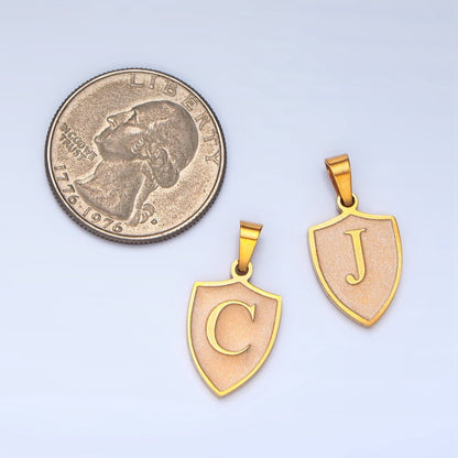 Stainless Steel Letter Initial Shield Black-White Enamel Double Sided Charm | A-A1617-A-A1629