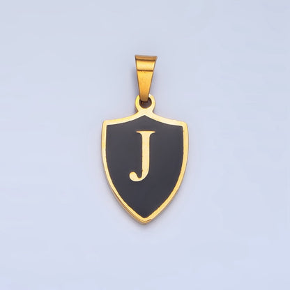 Stainless Steel Letter Initial Shield Black-White Enamel Double Sided Charm | A-A1617-A-A1629