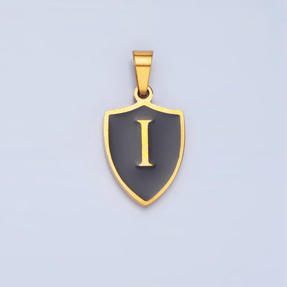 Stainless Steel Letter Initial Shield Black-White Enamel Double Sided Charm | A-A1617-A-A1629