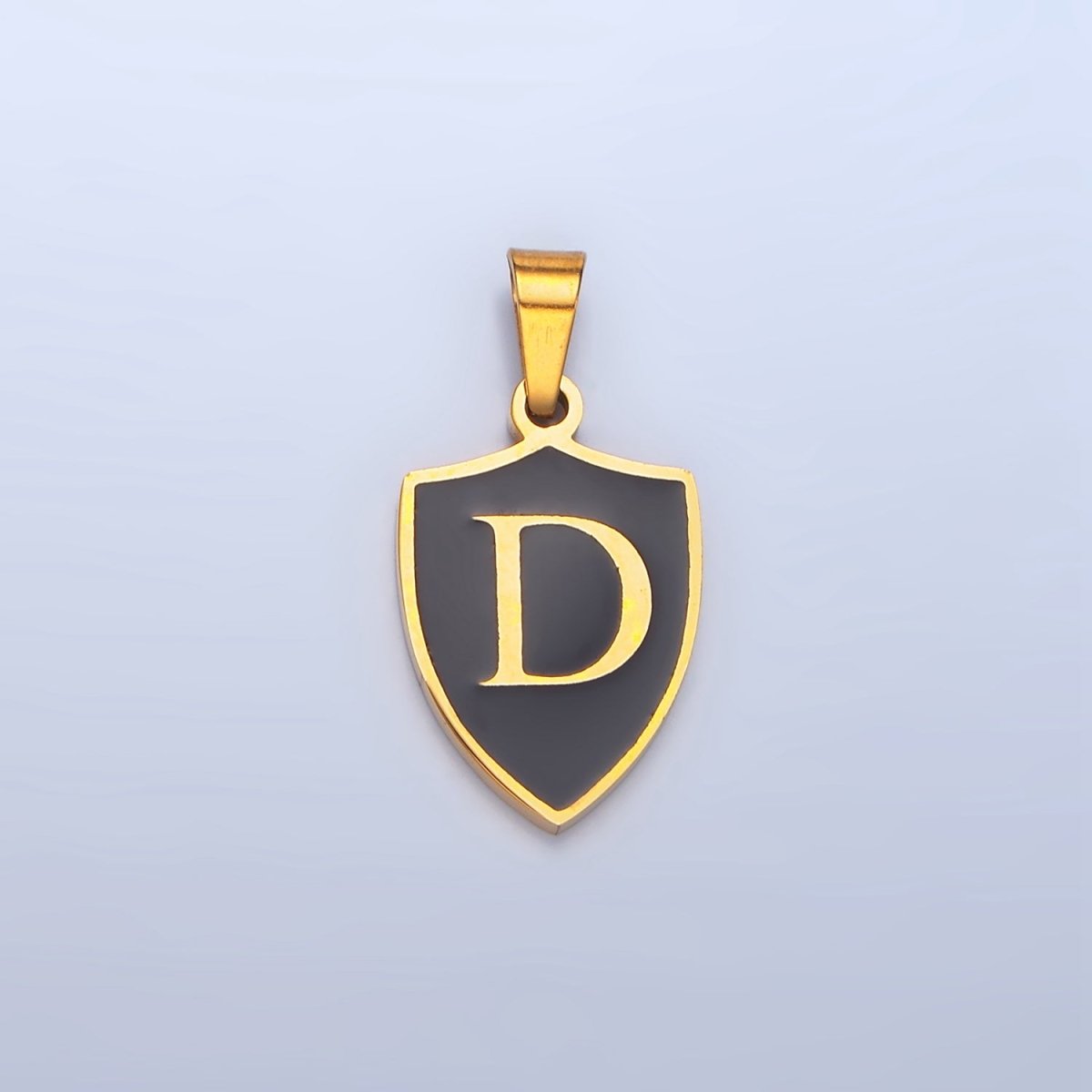 Stainless Steel Letter Initial Shield Black-White Enamel Double Sided Charm | A-A1617-A-A1629