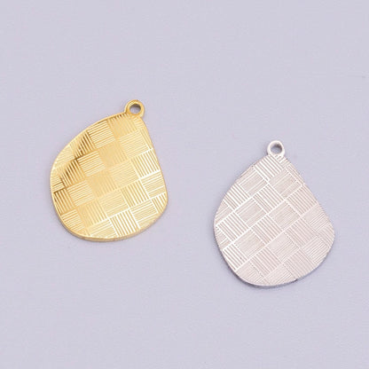Stainless Steel Line Engraved Checkered Abstract Pear-Shaped Charm in Gold &amp; Silver | P-918