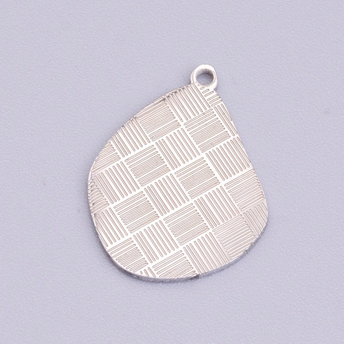 Stainless Steel Line Engraved Checkered Abstract Pear-Shaped Charm in Gold &amp; Silver | P-918