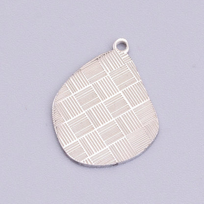 Stainless Steel Line Engraved Checkered Abstract Pear-Shaped Charm in Gold &amp; Silver | P-918