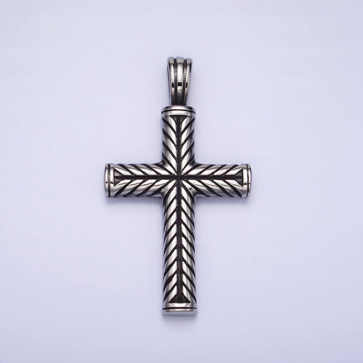 Stainless Steel Line-Engraved Religious 55mm Cross Pendant in Gold &amp; Silver P-1144