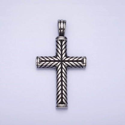 Stainless Steel Line-Engraved Religious 55mm Cross Pendant in Gold &amp; Silver P-1144