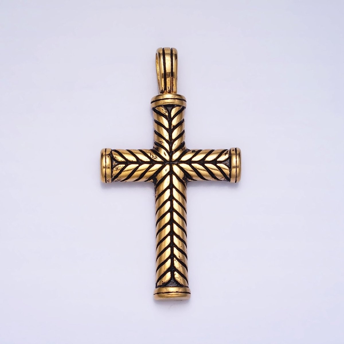 Stainless Steel Line-Engraved Religious 55mm Cross Pendant in Gold &amp; Silver P-1144