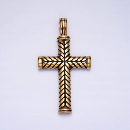 Stainless Steel Line-Engraved Religious 55mm Cross Pendant in Gold &amp; Silver P-1144