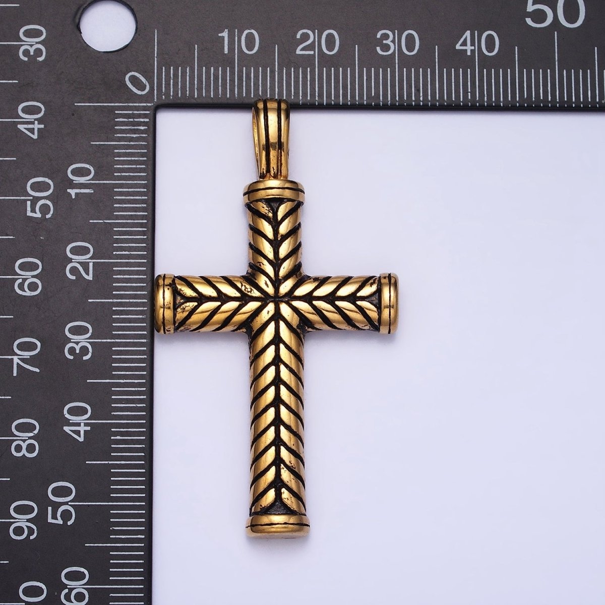 Stainless Steel Line-Engraved Religious 55mm Cross Pendant in Gold &amp; Silver P-1144