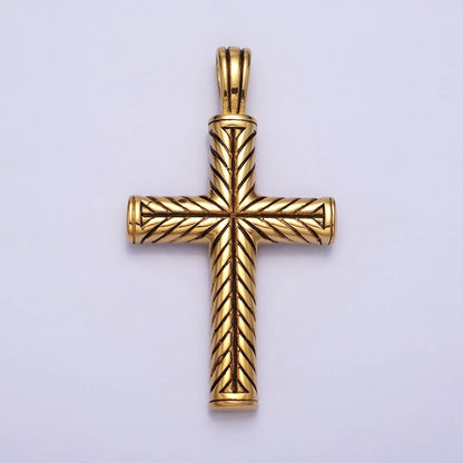Stainless Steel Line-Engraved Religious Cross 55mm Gold Pendant | P-1162