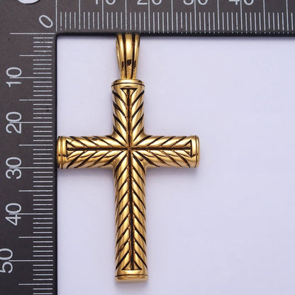 Stainless Steel Line-Engraved Religious Cross 55mm Gold Pendant | P-1162