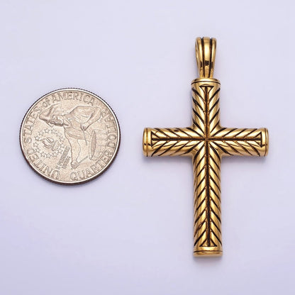 Stainless Steel Line-Engraved Religious Cross 55mm Gold Pendant | P-1162