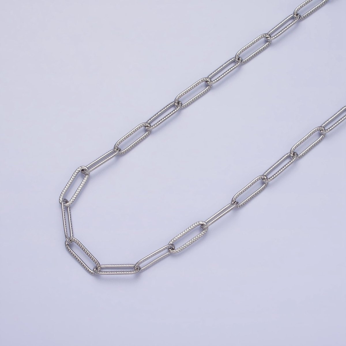 Stainless Steel Line-Textured PaperClip Unfinished 4mm Chain in Gold &amp; SIlver | ROLL-1348 ROLL-1349 Clearance Pricing
