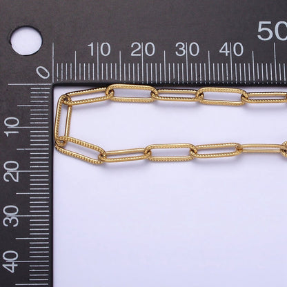 Stainless Steel Line-Textured PaperClip Unfinished 4mm Chain in Gold &amp; SIlver | ROLL-1348 ROLL-1349 Clearance Pricing
