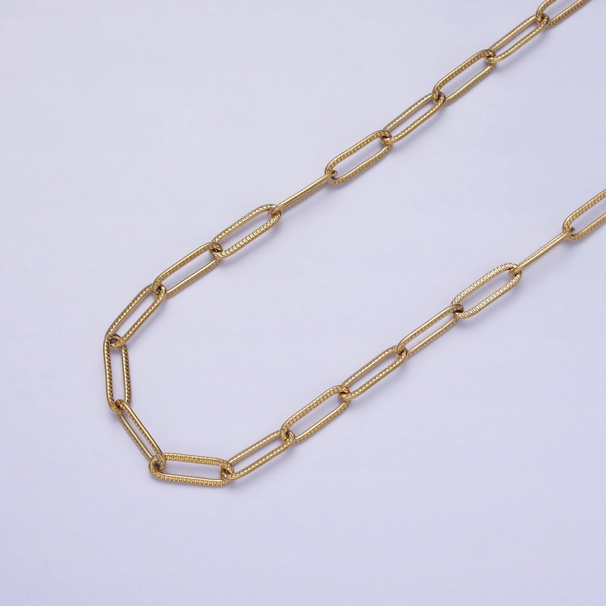 Stainless Steel Line-Textured PaperClip Unfinished 4mm Chain in Gold &amp; SIlver | ROLL-1348 ROLL-1349 Clearance Pricing