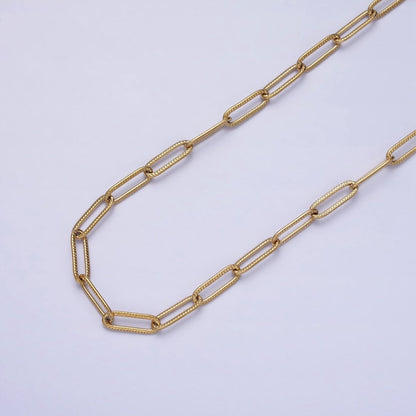 Stainless Steel Line-Textured PaperClip Unfinished 4mm Chain in Gold &amp; SIlver | ROLL-1348 ROLL-1349 Clearance Pricing