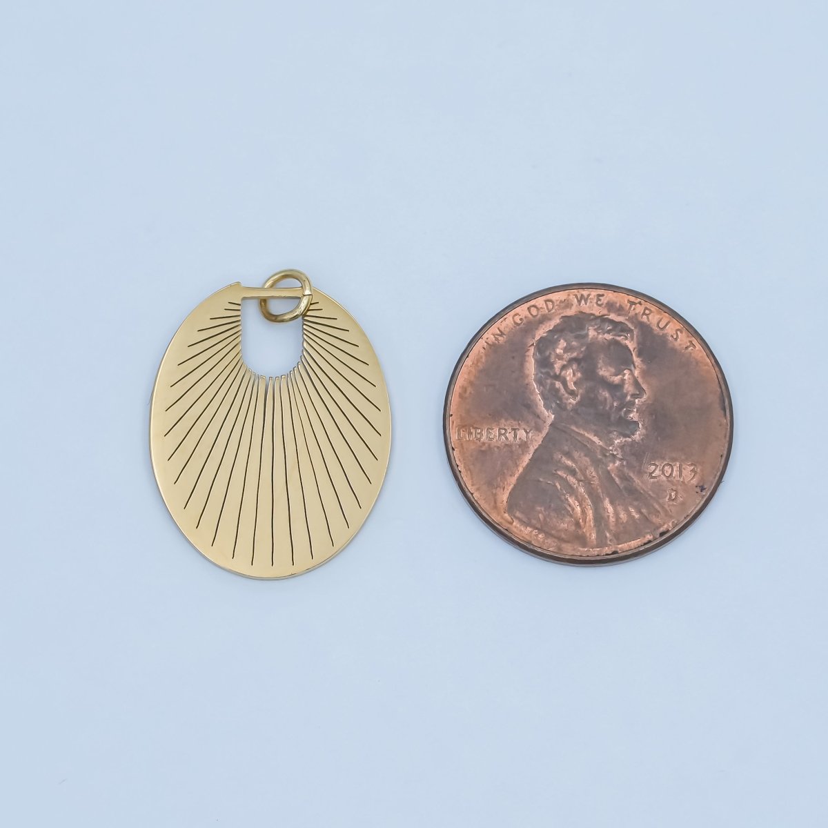Stainless Steel Lined Sunburst Oval Charm | P589