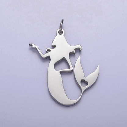Stainless Steel Little Sea Mermaid Silhouette Charm in Gold &amp; Silver | P884