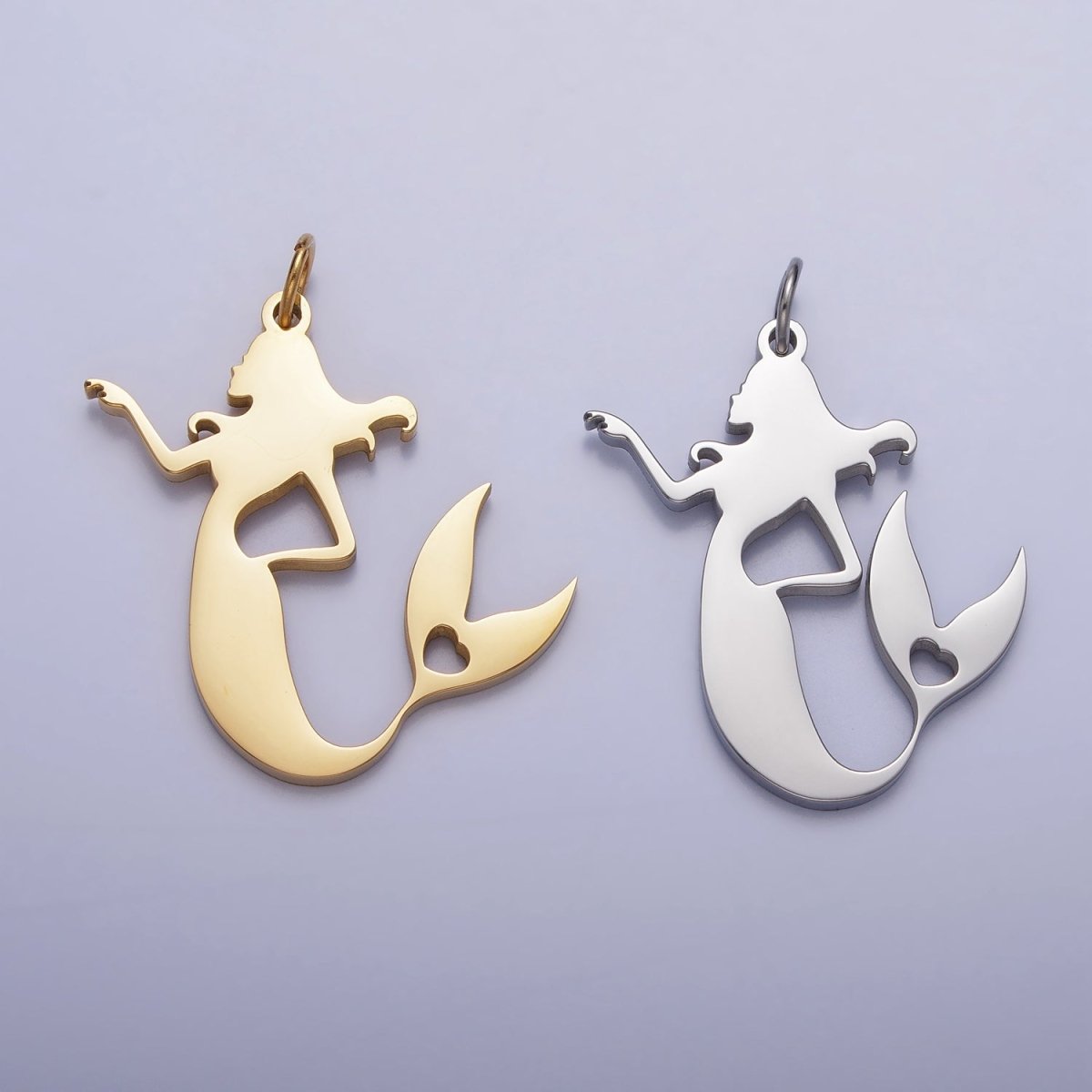 Stainless Steel Little Sea Mermaid Silhouette Charm in Gold &amp; Silver | P884