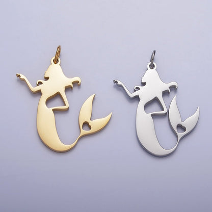 Stainless Steel Little Sea Mermaid Silhouette Charm in Gold &amp; Silver | P884