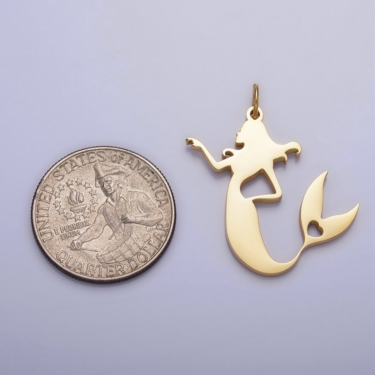 Stainless Steel Little Sea Mermaid Silhouette Charm in Gold &amp; Silver | P884