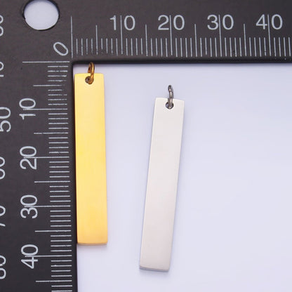 Stainless Steel Long Minimalist Geometric Rectangle Charm in Gold &amp; Silver | P714