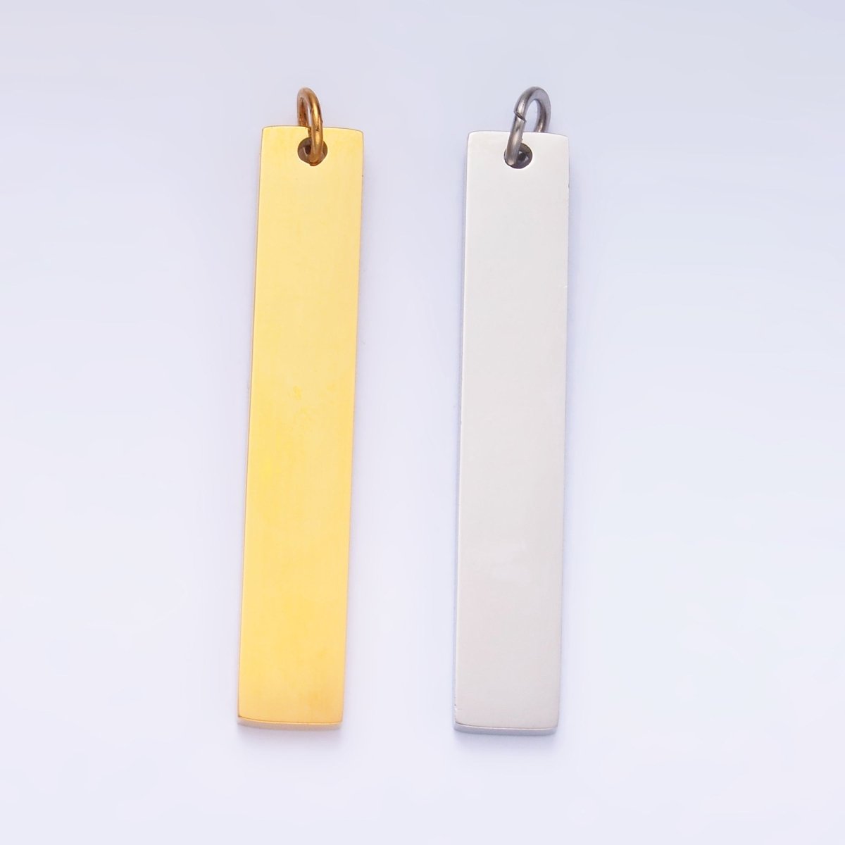 Stainless Steel Long Minimalist Geometric Rectangle Charm in Gold &amp; Silver | P714