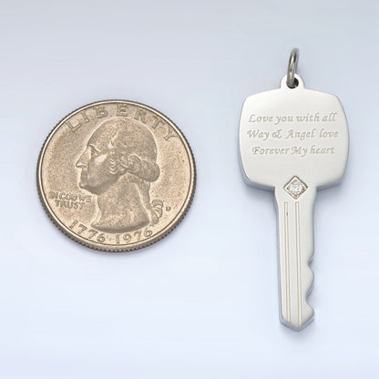 Stainless Steel Love Script CZ Key Charm | P1021