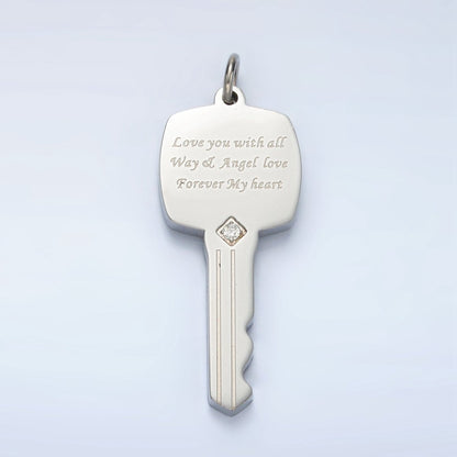 Stainless Steel Love Script CZ Key Charm | P1021
