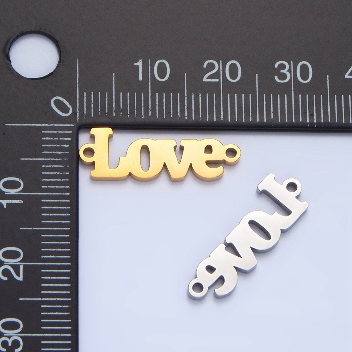 Stainless Steel 22mm "Love" Script Minimalist Connector in Gold &amp; Silver | F268