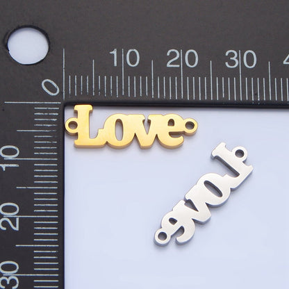 Stainless Steel 22mm "Love" Script Minimalist Connector in Gold &amp; Silver | F268