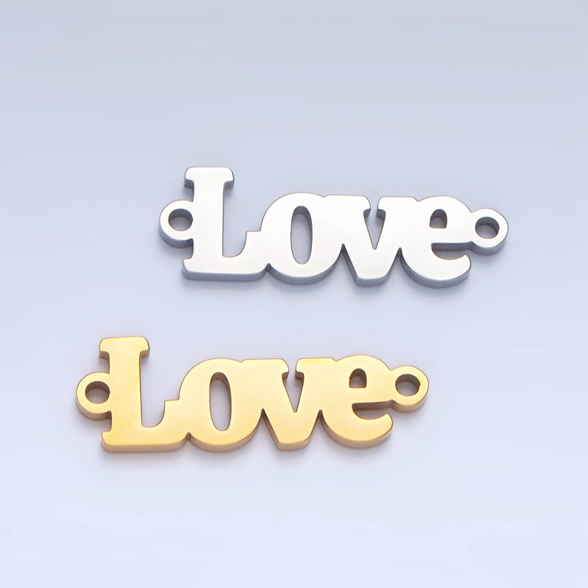 Stainless Steel 22mm "Love" Script Minimalist Connector in Gold &amp; Silver | F268